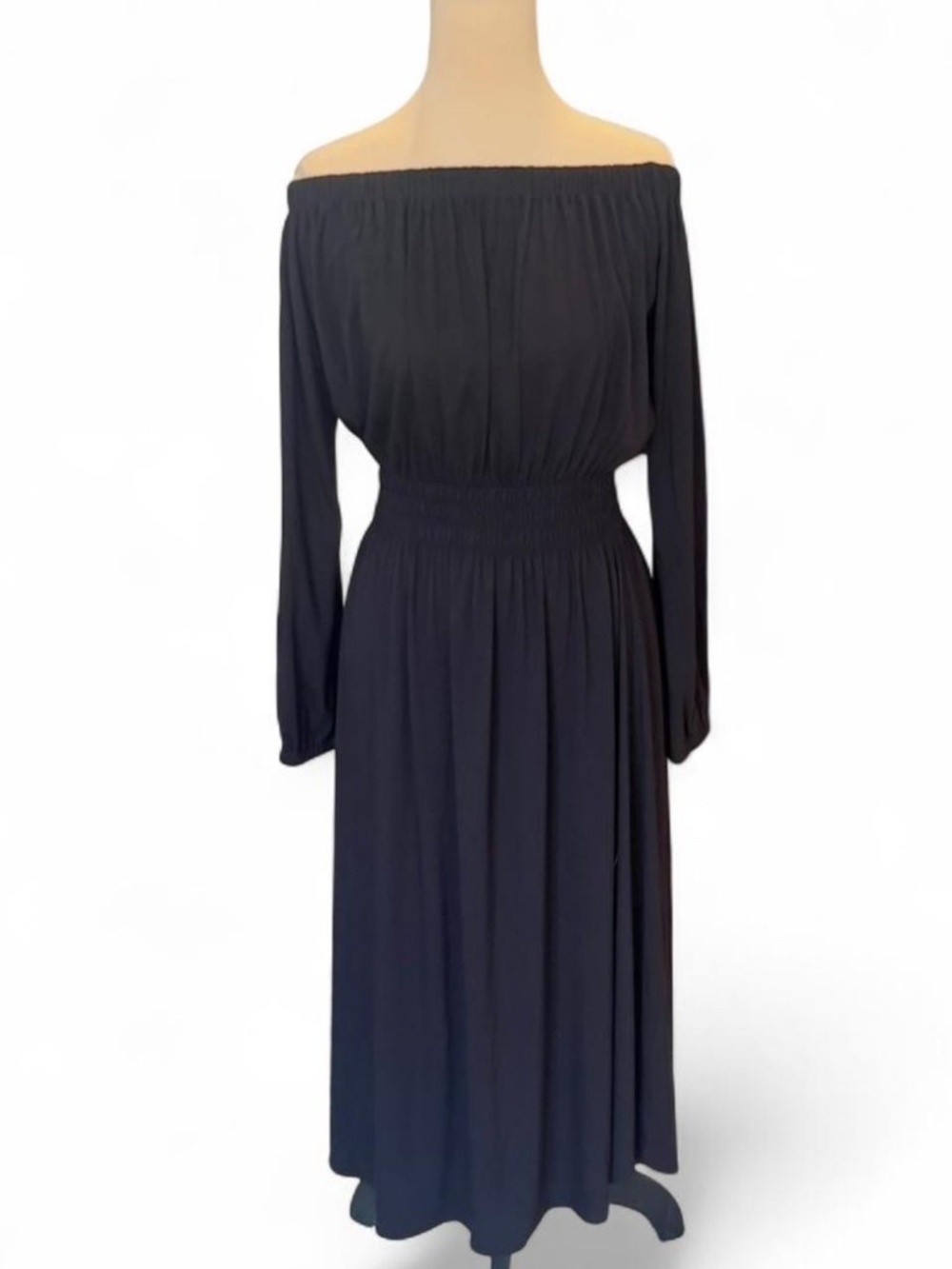 Ann Taylor Black Off-the-Shoulders Smocked Jersey Dress | Size XS | NWT